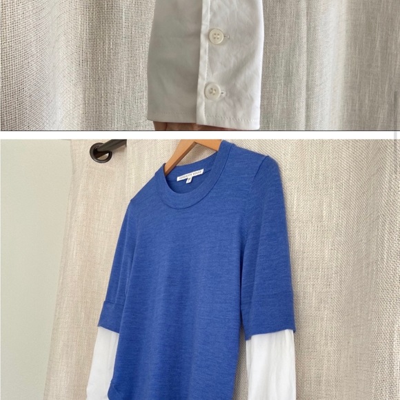 Veronica Beard Roscoe Merino Wool Mixed Media Sweater Blue Small - Picture 3 of 4